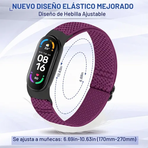 Vista 4 de TumpCez Paquete de 5 correas de nailon Solo Loop compatibles con Xiaomi Mi Band 7 6 5 4 3/Amazfit Band 5 correas, ajustable, transpirable, cómoda
