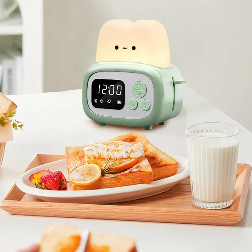 Vista 8 de QANYI Lámpara Reloj Temporizador Pequeña Tostadora, Linda Luz Nocturna con Herramienta de Gestión del Tiempo y Reloj de Mesa con Alarma