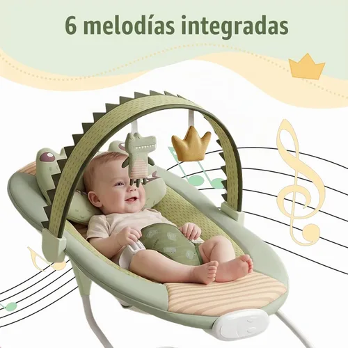 Vista 3 de Bouncer portátil para bebés con movimiento y música para bebés Verde