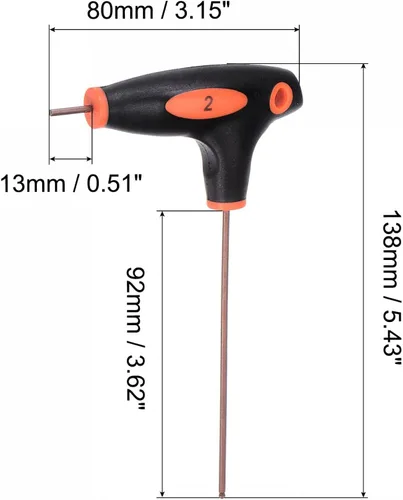 Vista 2 de uxcell Llave inglesa con mango en T de llave hexagonal de extremo de bola de 0.079 in, acero métrico S2