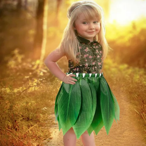 Vista 3 de LUOZZY Falda de hoja hawaiana Hula de hoja tropical, falda hula de hierba verde, falda de hula hawaiana disfraz hawaiano Halloween Luau suministros