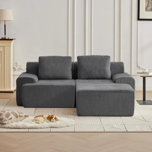 Vista 31 de Sofá modular modular con otomana móvil, sofá de asiento profundo con almohadas, cómodo sofá modular de nube para sala de estar, dormitorio y Blanco