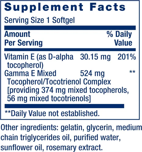 Vista 3 de Life Extension Gamma E Tocoferoles y Tocotrienoles Mezclados – Espectro Completo de Vitamina E, Protección Antioxidante – Sin GMO, Sin Gluten – 60