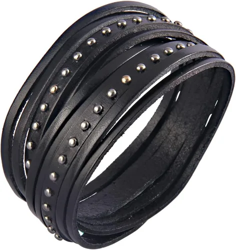 Vista 2 de GelConnie Pulsera de Cuero con Abrazadera para Hombres y Mujeres, Pulsera Vikinga de Cuero Gruesa, Pulseras de Cuero para Hombres, Pulsera