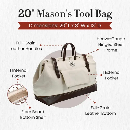 Vista 3 de Style n Craft Mason's Tool Bag, Canvas Tool Storage Bag with Full-Grain Leather Bottom