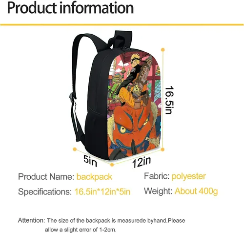 Vista 5 de Mochila de dibujos animados con impresión 3D de viaje multiusos de anime con correas ajustables, Haa-04, talla única