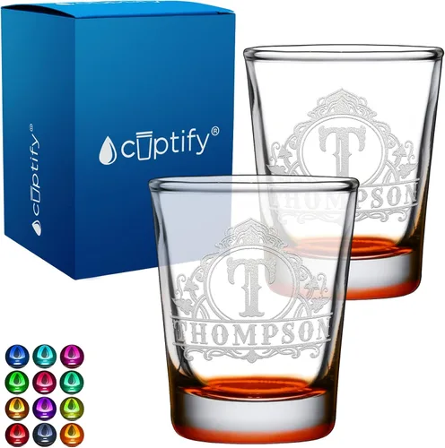 Vista 36 de Vaso de chupito personalizado con nombre de círculo elaborado de 2 onzas, parte inferior negra grabada con texto personalizado para regalos, bodas
