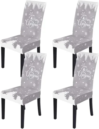 Vista 21 de XMNTG Juego de 6 fundas elásticas para sillas de comedor de Navidad, fundas para sillas Parsons, campanas de lazo, estampadas, extraíbles