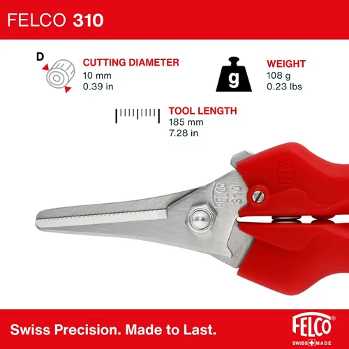 Vista 4 de Felco F310 Tijeras de podar – Cortadoras de jardín ligeras de 7.3 pulgadas para recortar y cosechar finos Tijeras de podar para jardinería