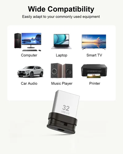 Vista 6 de Mini unidad flash USB 3.0 de 32 GB, paquete de 3 unidades, unidad de pulgar ultra pequeña, memoria USB portátil impermeable con orificio
