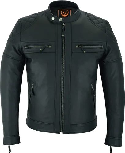 Vista 2 de A&H Apparel Chaqueta clásica de cuero de vaca de dos tonos para hombre, de grano superior