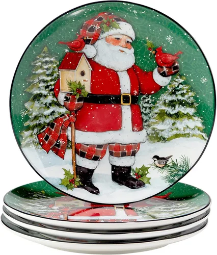 Vista 2 de Certified International Christmas Lodge Santa - Juego de vajilla de 16 piezas, servicio para 4 personas