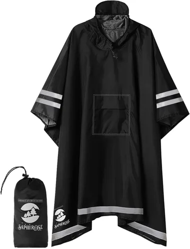 Vista 17 de SaphiRose Poncho de lluvia con capucha, impermeable, para hombres, mujeres y adultos Algas Azul 1 Pack