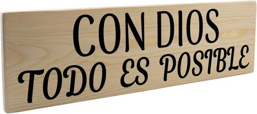 Vista 2 de Placa de madera con Dios TODO ES POSIBLE With God Everything Is Possible Español para decoración de madera auténtica regalo para el día de Navidad