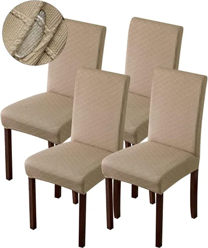Vista 24 de Genina Fundas impermeables para sillas de comedor, fundas para sillas Parsons de cocina, fundas para sillas Parsons (beige, 2 piezas)