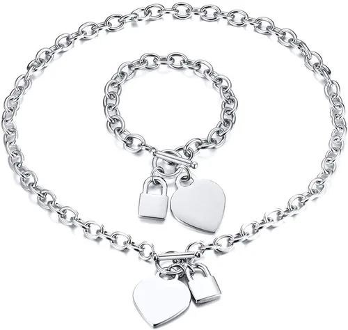 Vista 16 de VNOX Juego de collar de cadena de cable de acero inoxidable con nombre inicial personalizado con dije de corazón y cierre de palanca Dorado