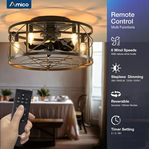 Vista 4 de Amico Ventiladores de techo enjaulados de 20 pulgadas con luces sin aspas