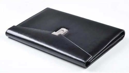 Vista 2 de A4 Cuero Contraseña Bloqueo de Documentos Bolsa Administrador Carpeta de Archivos para Escritura de Oficina Papel Legal TPN086 (negro)