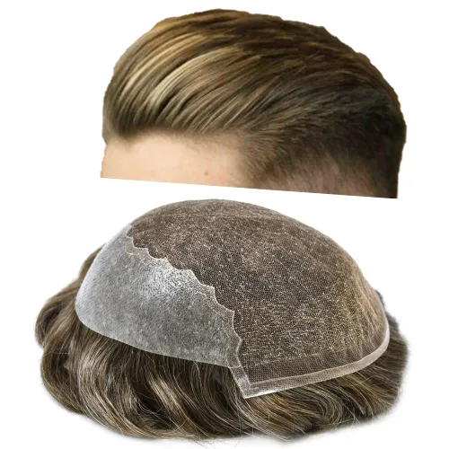 Vista 85 de Mens Toupee Swiss Lace Mens Hair Piece Sistema de reemplazo de cabello para hombres Toupee para hombres Cabello humano nudo blanqueado protesis