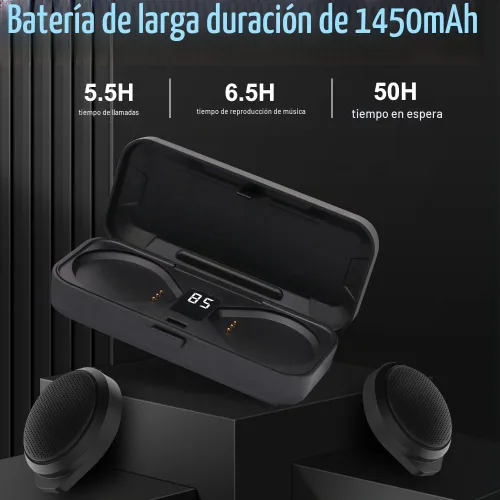 Vista 6 de Auriculares Bluetooth para motocicleta con estuche de carga, altavoz Bluetooth para casco con micrófonos y control remoto, batería de 1900 mAh, 50