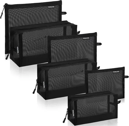 Vista 14 de SUPACOOL Bolsa de maquillaje de malla de viaje, bolsas organizadoras de cosméticos con cremallera, bolsas organizadoras de pañales, bolsa de nailon