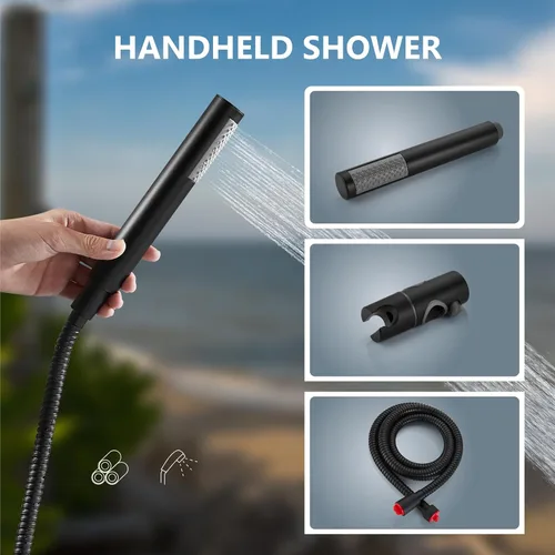 Vista 4 de Aolemi Kit de ducha para exteriores de montaje en pared, sistema de grifo de ducha para exteriores con rociador de mano, ducha expuesta central de 6