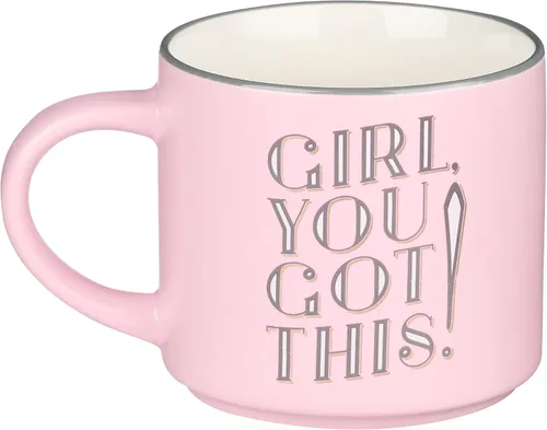 Vista 2 de Taza de café rosa XL con texto en inglés "Girl You Got This", divertidos regalos de cumpleaños para mujeres, mamá, compañera de trabajo, jefa dama