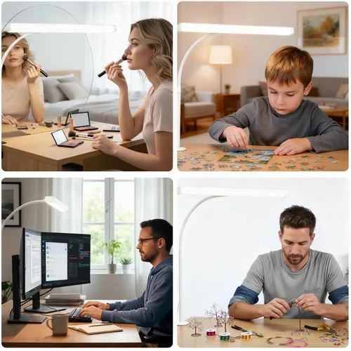 Vista 7 de Lámpara de escritorio LED para oficina y hogar, lámpara para el cuidado de los ojos con función de control remoto de 10 metros, 5 modos, 10 niveles