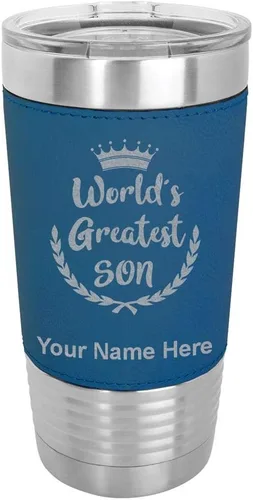 Vista 15 de LaserGram Vaso aislado al vacío de 20 onzas, el hijo más grande del mundo, grabado personalizado incluido (piel sintética, estilo béisbol)