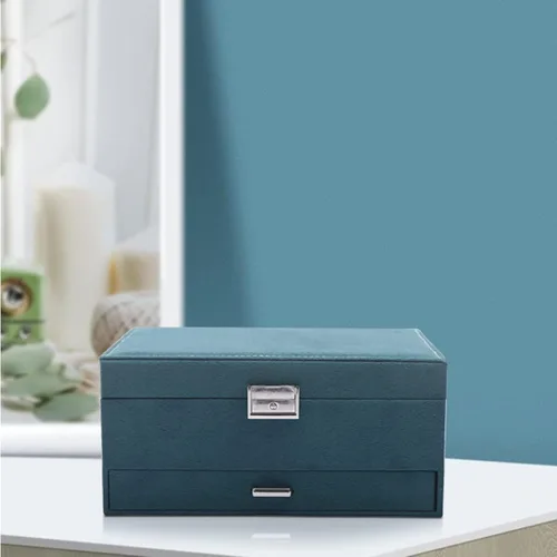 Vista 2 de Joyero con cerradura para mujer franela verde 3 capas organizador de joyas relojes collar anillo caja de almacenamiento