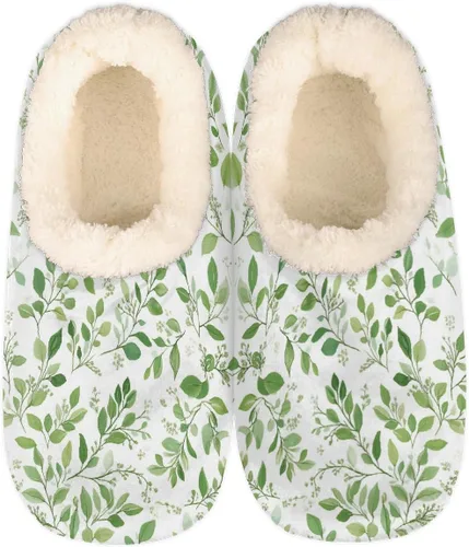Vista 9 de Pantuflas mullidas antideslizantes para mujer con forro esponjoso, acogedoras pantuflas de dormitorio para mujer Abstract Red Snowflake Pine Trees