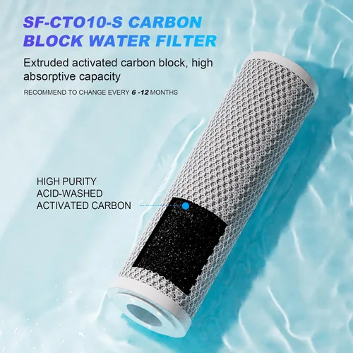 Vista 3 de Cartucho de filtro de agua de sedimentos de carbono CTO para toda la casa de 1 micrón, 2.5 x 10 pulgadas, compatible con DuPont WFPFC8002