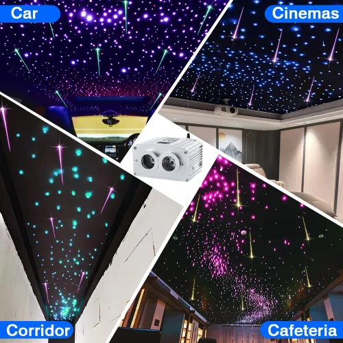 Vista 4 de Kit de luces de fibra óptica parpadeantes de doble cabezal de 16 W, Bluetooth RGBW LED Starlight Headliner Kit para techo de coche, hogar, estrella