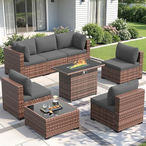 Vista 19 de Amopatio Juego de muebles de patio de 7 piezas, seccionales para exteriores, beige Negro/Beige