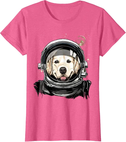 Vista 93 de Camiseta para amantes de los perros de los astronautas del espacio exterior Golden Retriever Lover, Negro