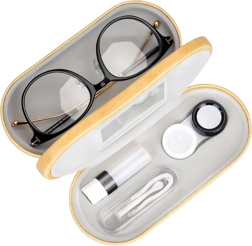 Vista 14 de Muf - Estuche portátil 2 en 1 para lentes y lentes de contacto, diseño de doble uso, a prueba de fugas, pinzas y botella con solución incluidas