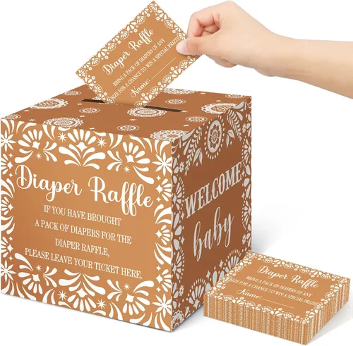 Vista 61 de Teling 51 boletos para rifas de pañales con caja de tarjetas, decoración de baby shower, caja de revelación de género para fiesta de rifas