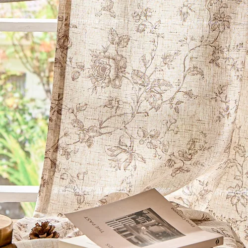Vista 21 de jinchan Amlie - Cortinas florales de lino de 63 pulgadas de largo para sala de estar, dormitorio, casa de campo, cortinas de decoración de campo