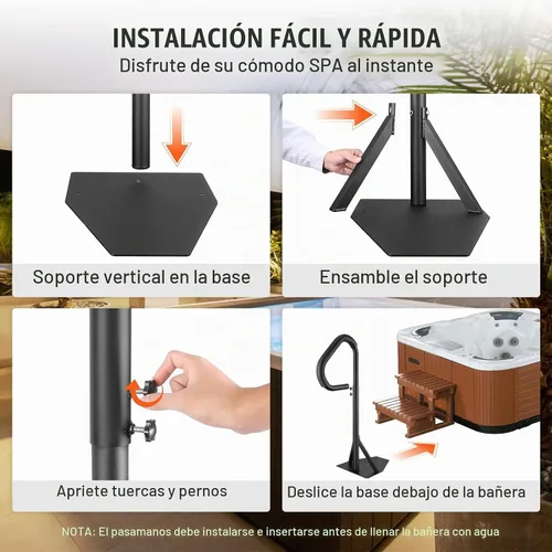 Vista 7 de VEVOR - Pasamanos para bañera de hidromasaje, riel giratorio de 360°, altura ajustable de 35 a 57 pulgadas Para