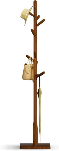 Vista 12 de Perchero de madera maciza, perchero independiente en forma de árbol con 11 ganchos, poste principal de 1.6 pulgadas de diámetro para ropa, soporte