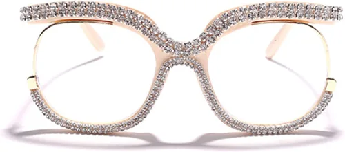 Vista 2 de Elegantes lentes de luz azul de ojo de gato para mujer, lentes de lectura de diseño de diamantes de imitación Beige