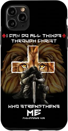 Vista 11 de Fundas para iPhone 11 Christian Phone Cases Men Bible Verse Philippians 4:13 Lion Case