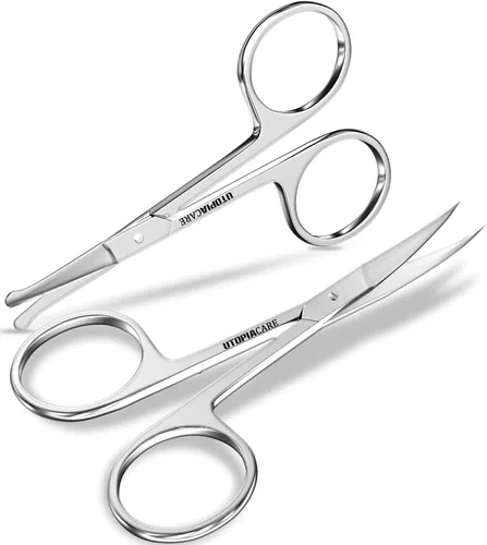 Vista 7 de Utopia Care Tijeras para cejas, tijeras pequeñas profesionales de acero inoxidable para hombres y mujeres, tijeras para el pelo de la nariz