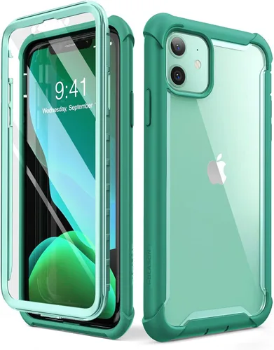 Vista 2 de i-Blason Ares - Funda para iPhone 11 de 6.1 pulgadas (versión 2019), funda transparente resistente de doble capa con protector de pantalla integrado
