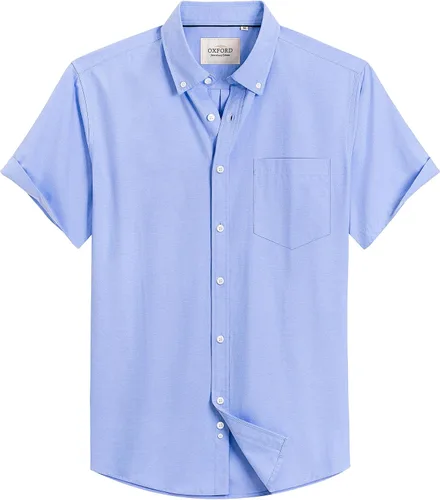 Vista 31 de Alimens & Gentle - Camisa de manga corta Oxford para hombre con ajuste regular, cuello abotonado y bolsillo