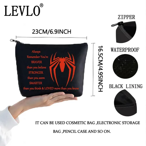 Vista 2 de LEVLO Bolsa de maquillaje de película de araña, regalo inspirado en los fanáticos de la película, eres más valiente, más fuerte y más inteligente