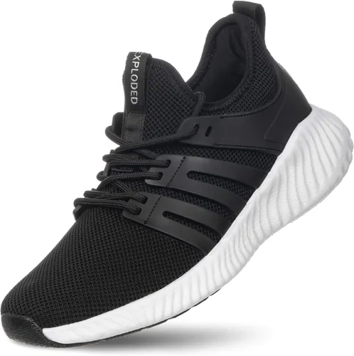 Vista 7 de Akk Zapatos de tenis para caminar para hombre, transpirables, atléticos, para correr, con cordones, cómodos, de espuma viscoelástica Todo negro