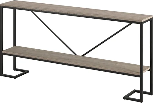 Vista 5 de Phoebe - Mesa consola rectangular de 64 pulgadas de ancho en bronce ennegrecido/roble gris envejecido
