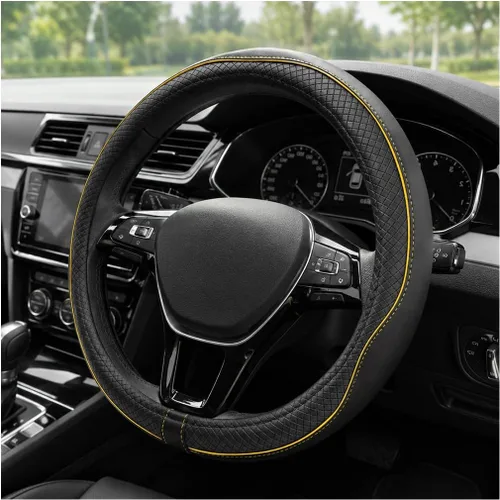 Vista 13 de Funda para volante de automóvil, 15 pulgadas, antideslizante, de cuero transpirable, protector de volante suave envolvente completo para hombres