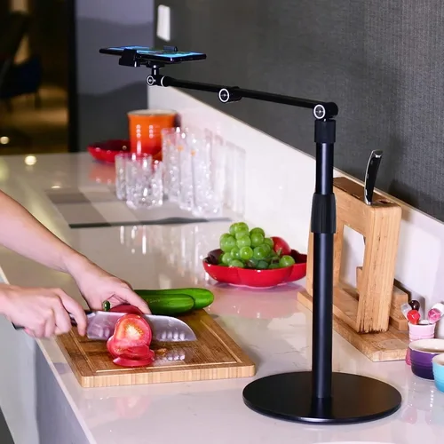 Vista 8 de Viozon Soporte superior para teléfono tableta, altura y ángulo de 360 grados ajustable, soporte de escritorio de aluminio, compatible con teléfono